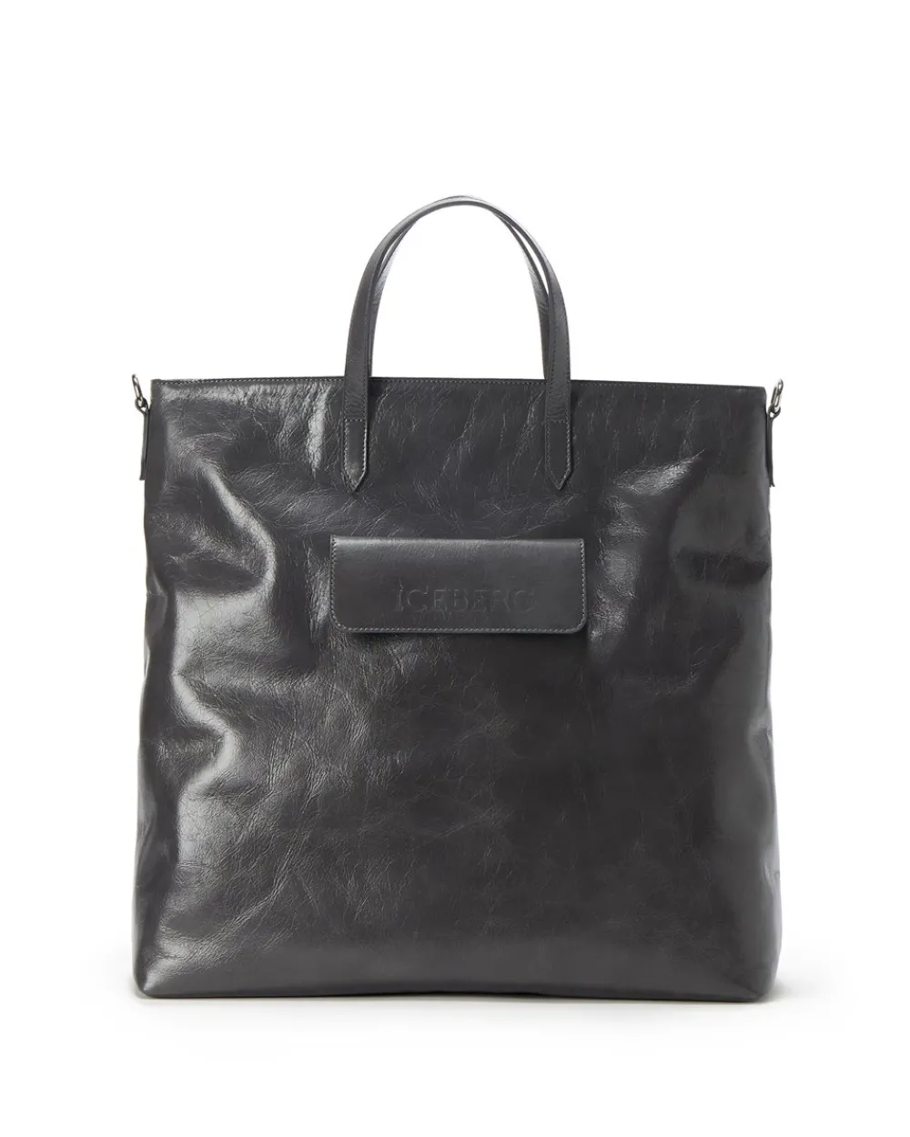 Women Iceberg Alias Leather Shopper Bag With Pocket Closure And Logo