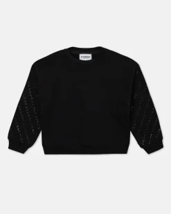 Kids Iceberg Black Crew-neck Crop Sweatshirt With Studs
