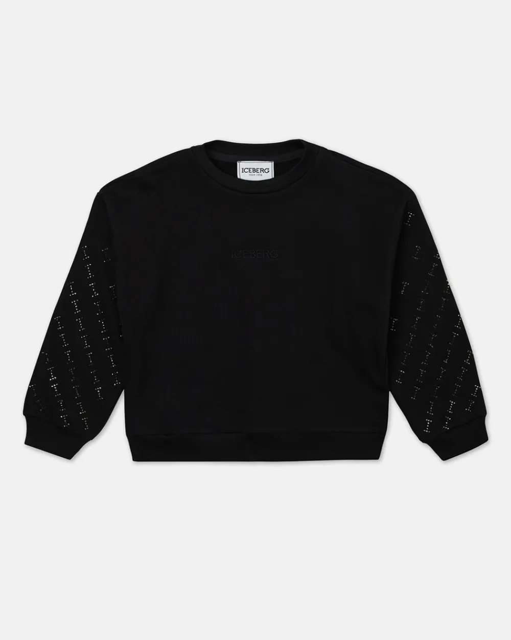 Kids Iceberg Black Crew-neck Crop Sweatshirt With Studs