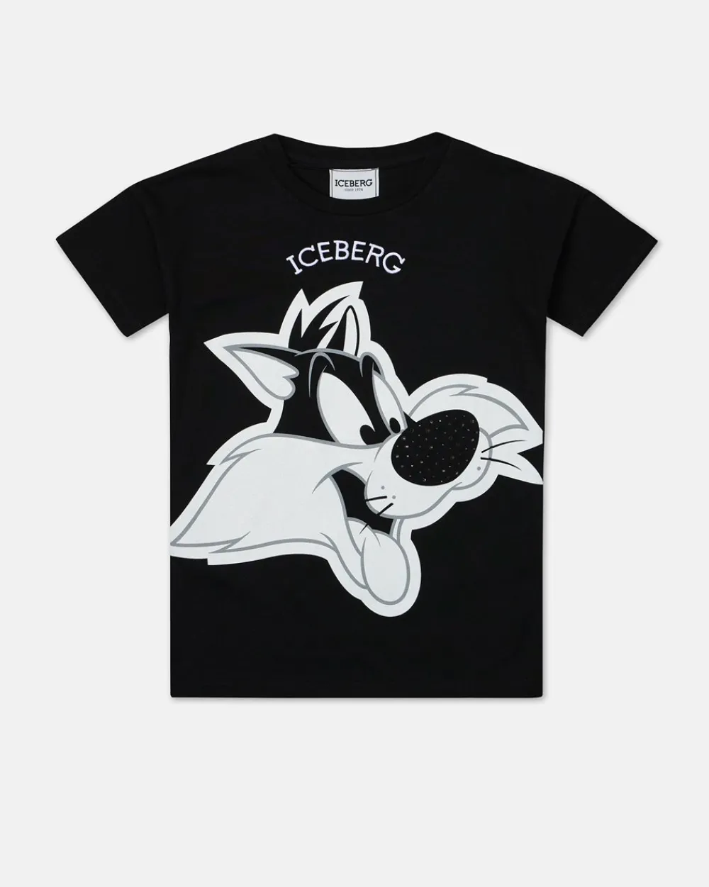 Kids Iceberg Black Crew Neck Short Sleeve T-shirt With Sylvester The Cat And Logo