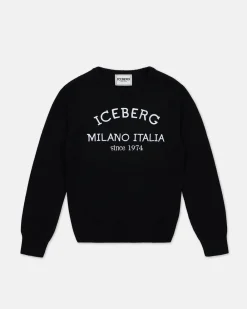 Kids/BOY Iceberg Black Crew Neck Sweater With Logo