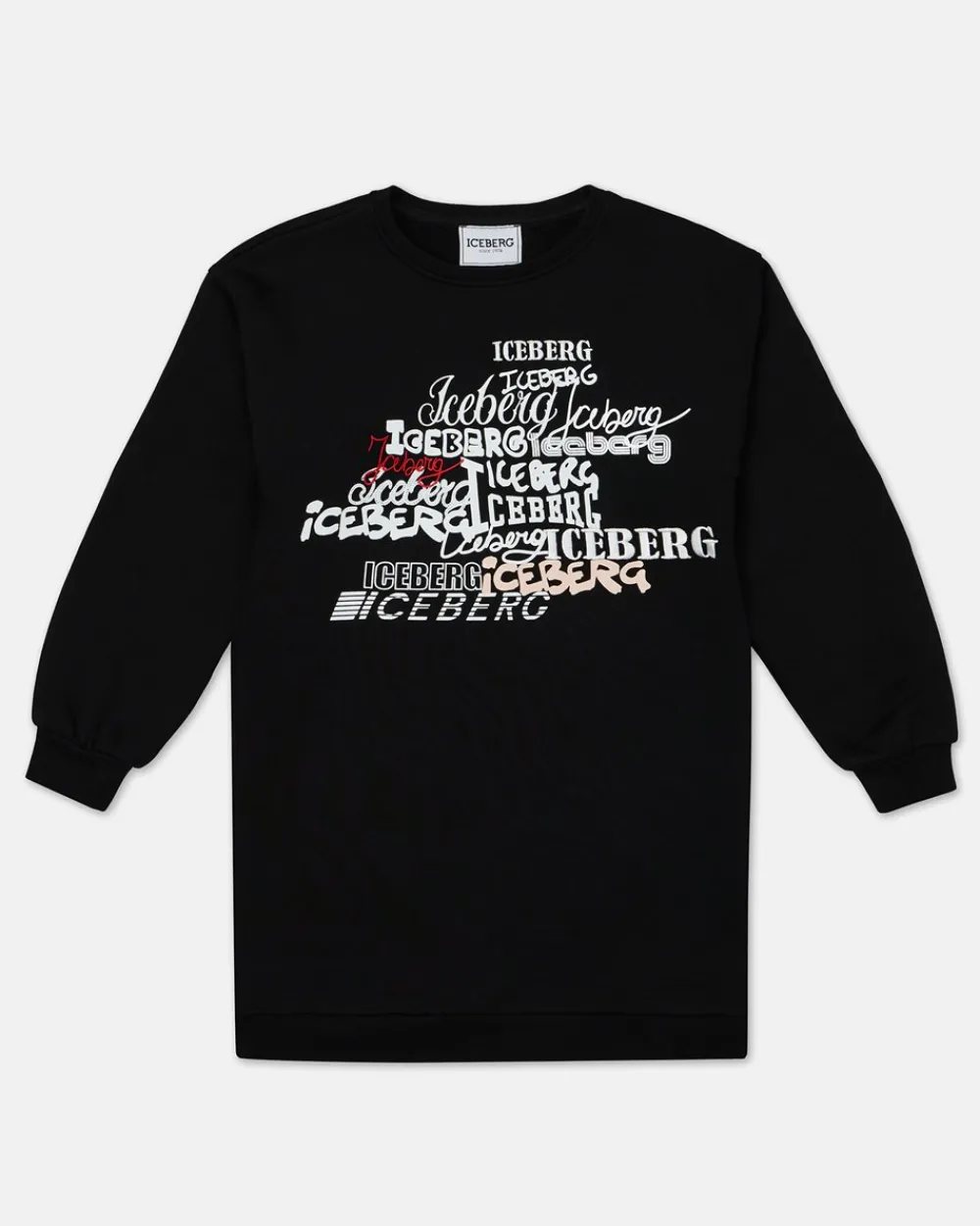 Kids Iceberg Black Crew-neck Sweatshirt With Logos On The Chest