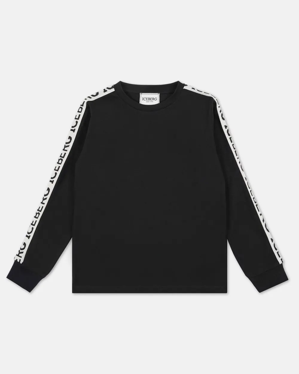Kids/BOY Iceberg Black Crewneck Sweatshirt With Contrasting Stripes And Logo