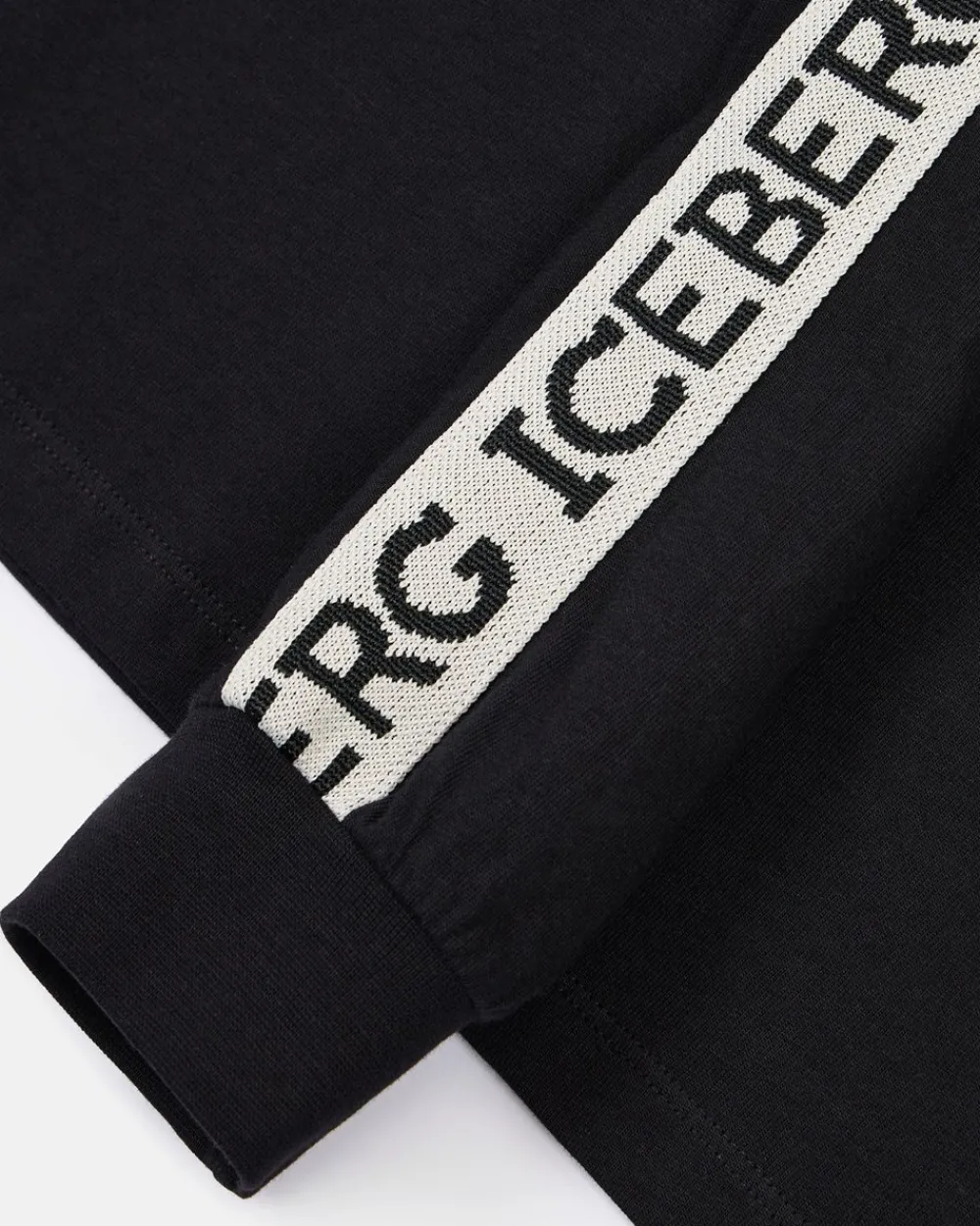 Kids/BOY Iceberg Black Crewneck Sweatshirt With Contrasting Stripes And Logo