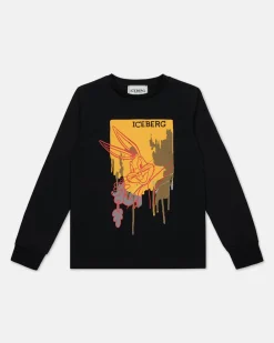 Kids/BOY Iceberg Black Crewneck Sweatshirt With Looney Tunes Graphics