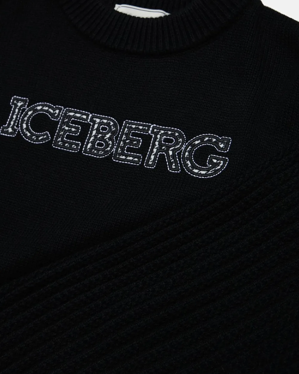 Kids Iceberg Black Cropped Crew-neck Wool Sweater