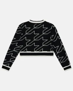 Kids Iceberg Black Cropped Wool Sweater With Houndstooth Motif