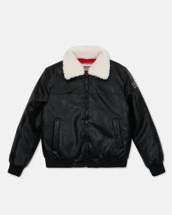Kids/BOY Iceberg Black Eco-leather Aviator Style Jacket With Logo