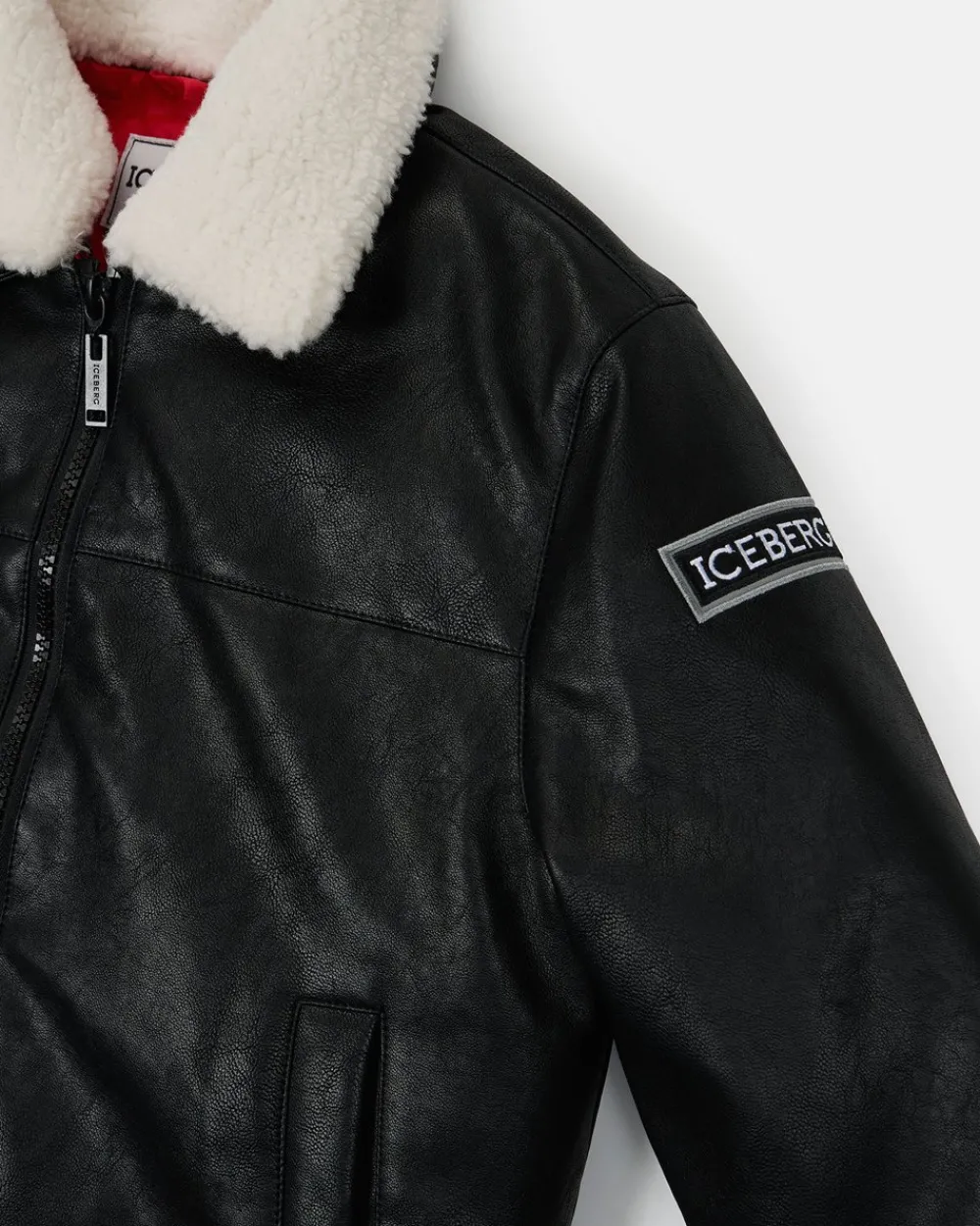 Kids/BOY Iceberg Black Eco-leather Aviator Style Jacket With Logo
