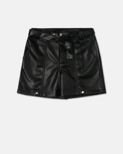Kids Iceberg Black Eco-leather Shorts With Waistband And Studs