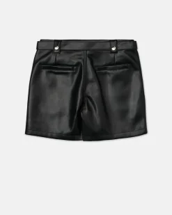 Kids Iceberg Black Eco-leather Shorts With Waistband And Studs