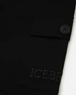 Kids Iceberg Black Jogger-style Trousers With Side Pocket And Logo