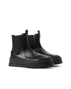 Iceberg Black Leather Ankle Boot With Elastic Sides And Stud Details