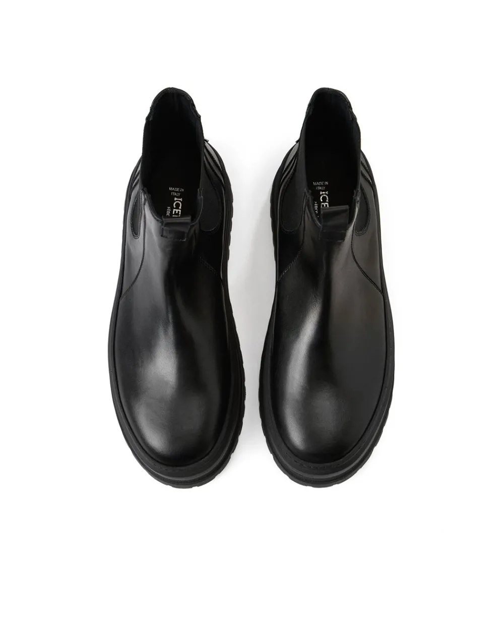 Iceberg Black Leather Ankle Boot With Elastic Sides And Stud Details