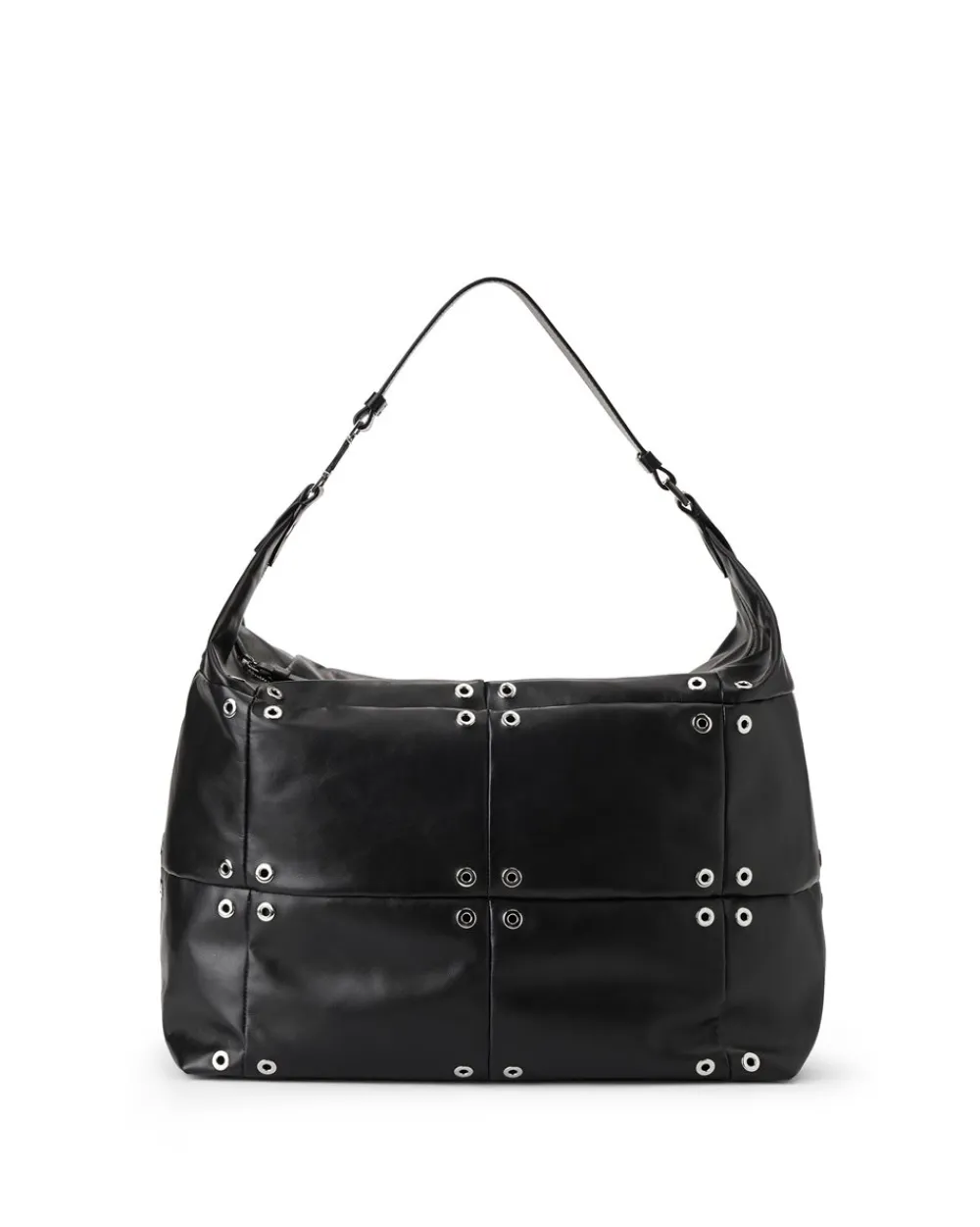 Women Iceberg Black Leather Patchwork And Studded Shoulder Bag