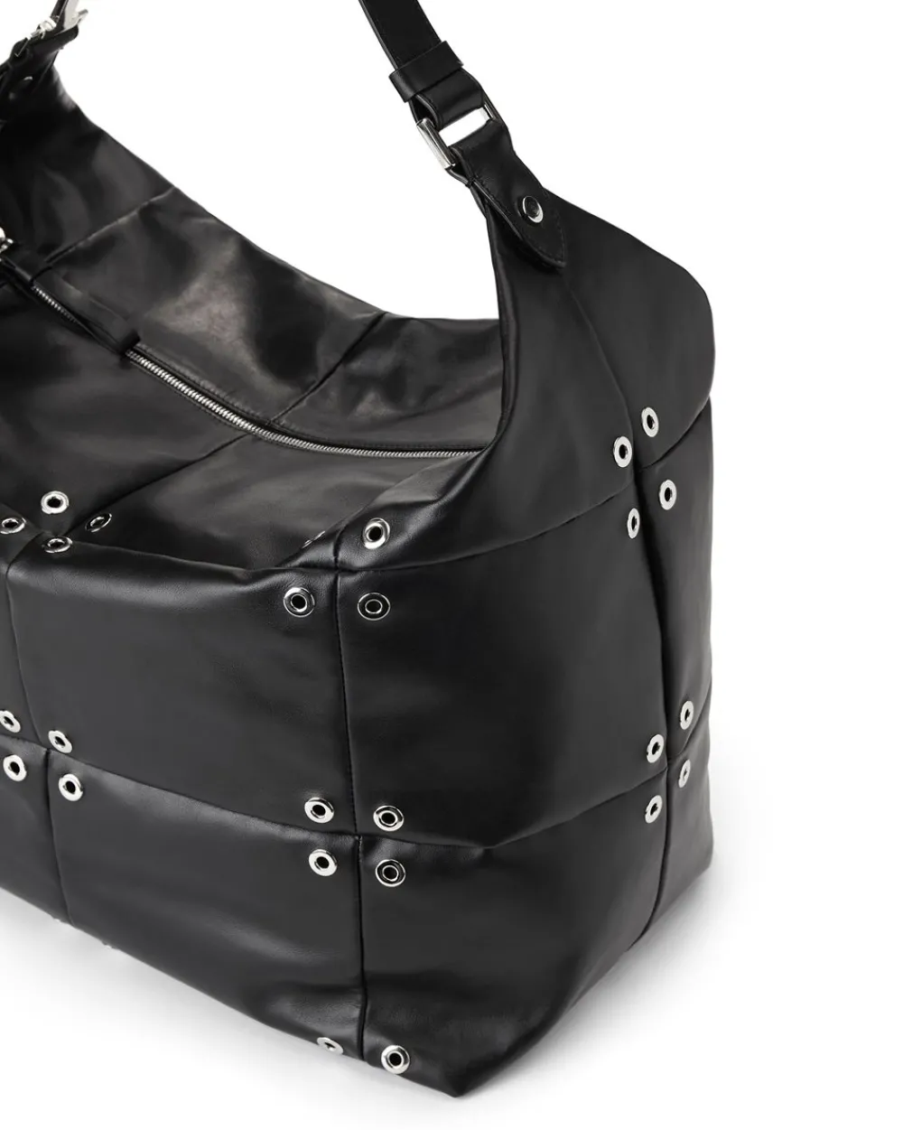 Women Iceberg Black Leather Patchwork And Studded Shoulder Bag