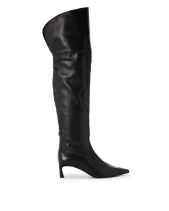 Women Iceberg Black Leather Thigh-high Boots
