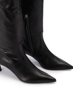 Women Iceberg Black Leather Thigh-high Boots