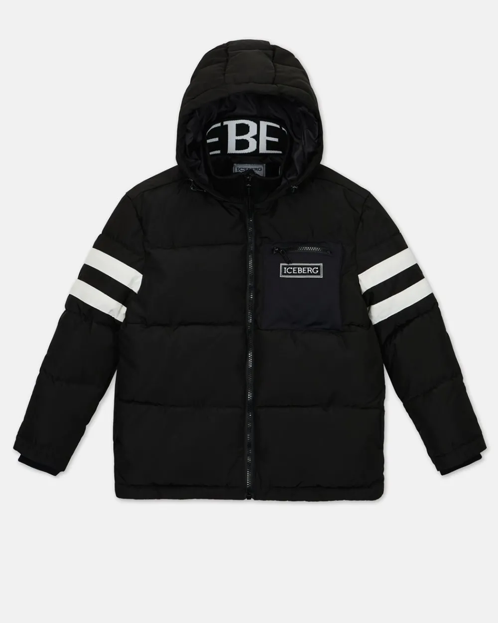 Kids/BOY Iceberg Black Quilted Jacket With Hood And Logo