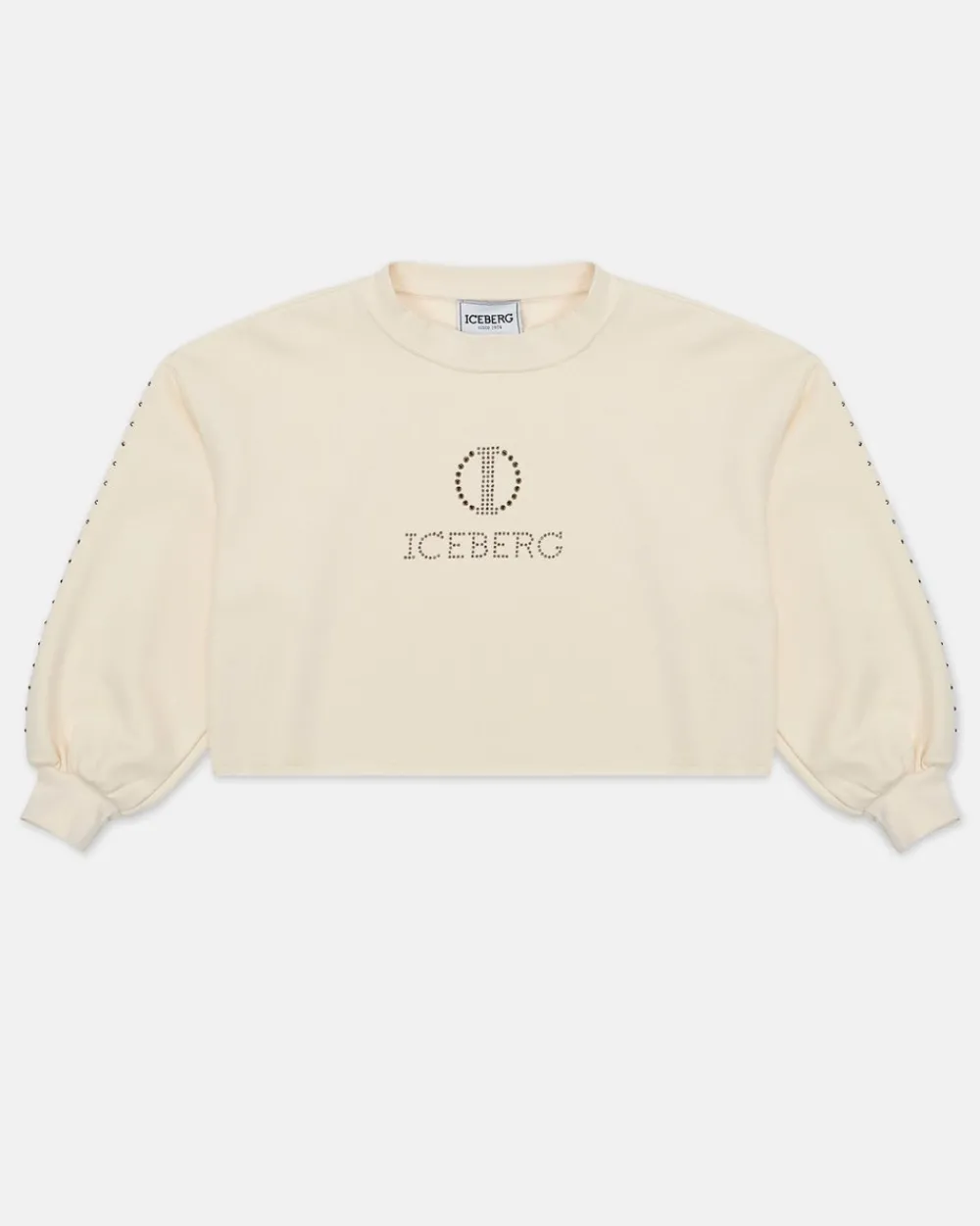 Kids Iceberg Cream-colored Crop Sweatshirt With Studs And Logo