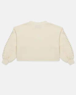 Kids Iceberg Cream-colored Crop Sweatshirt With Studs And Logo