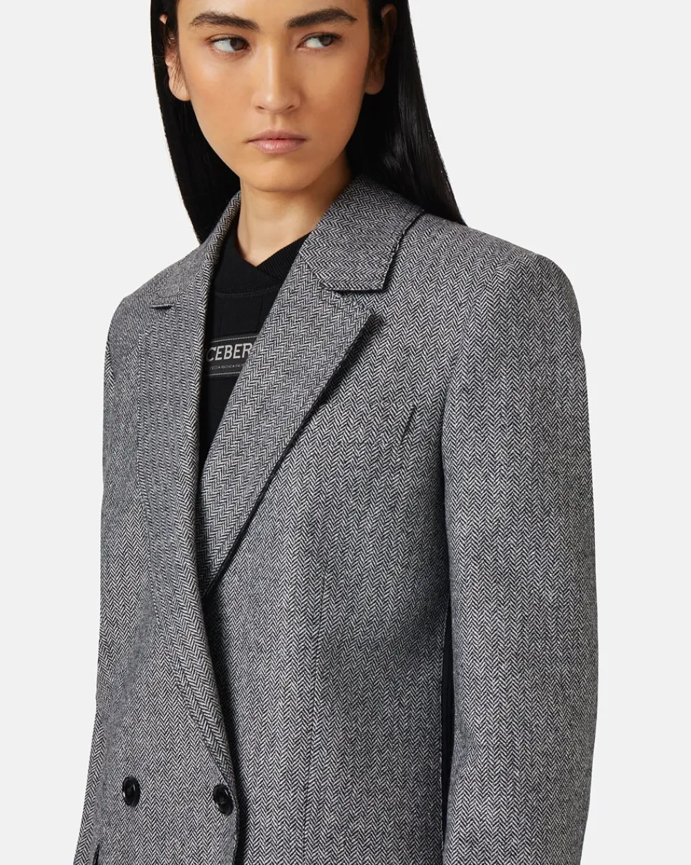 Women Iceberg Double-breasted Jacket In Wool Blend With Herringbone Pattern