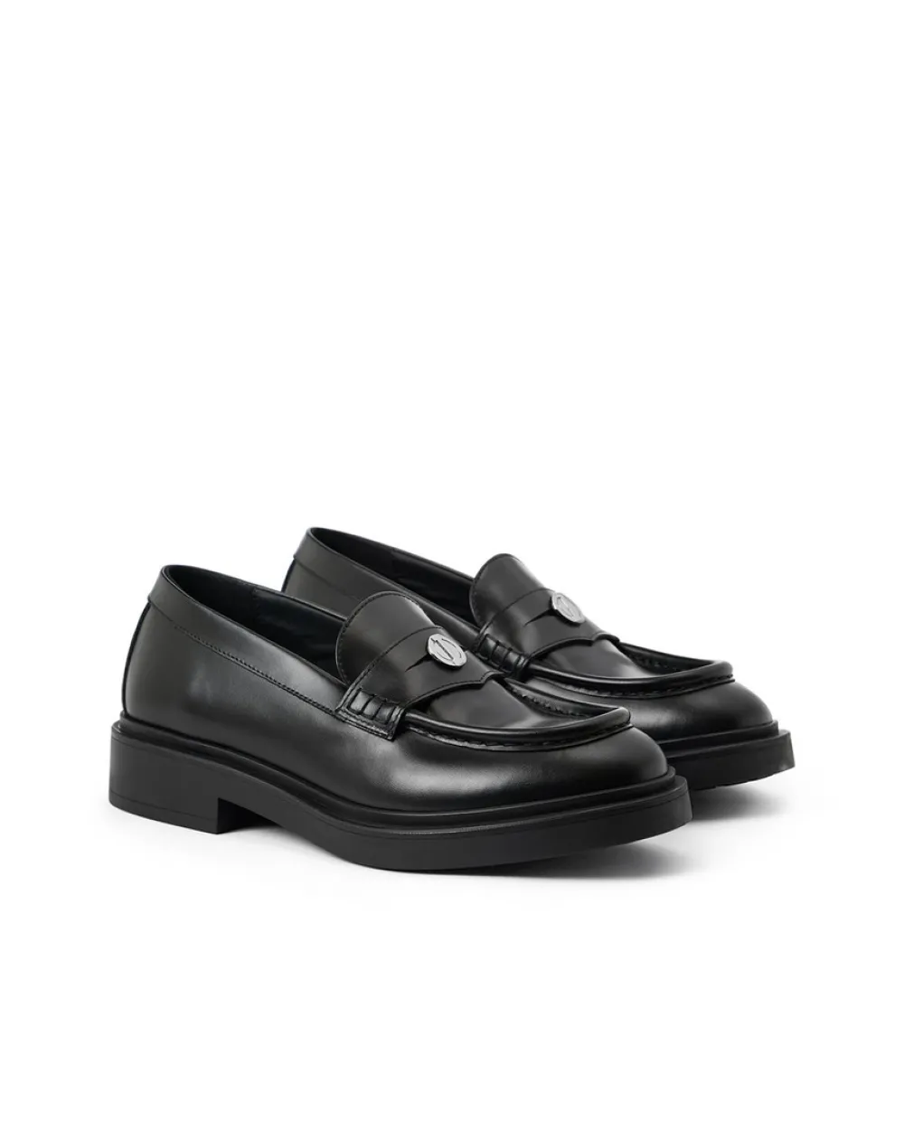 Women Iceberg Elegant Black Leather Loafers With Logo Monogram