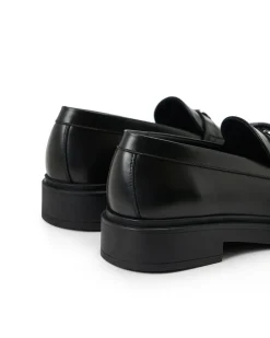 Women Iceberg Elegant Black Leather Loafers With Logo Monogram