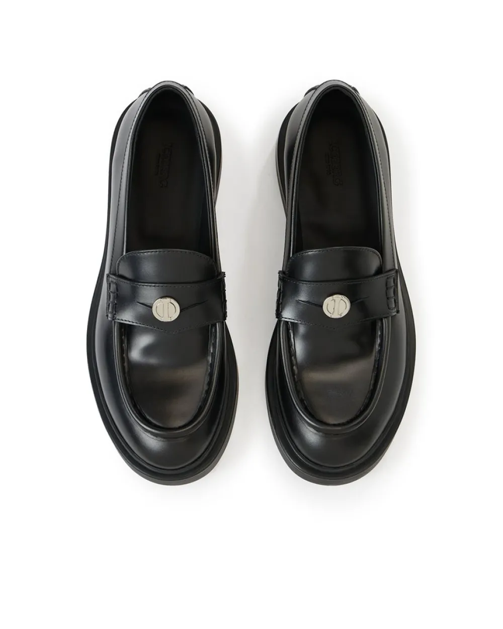 Women Iceberg Elegant Black Leather Loafers With Logo Monogram