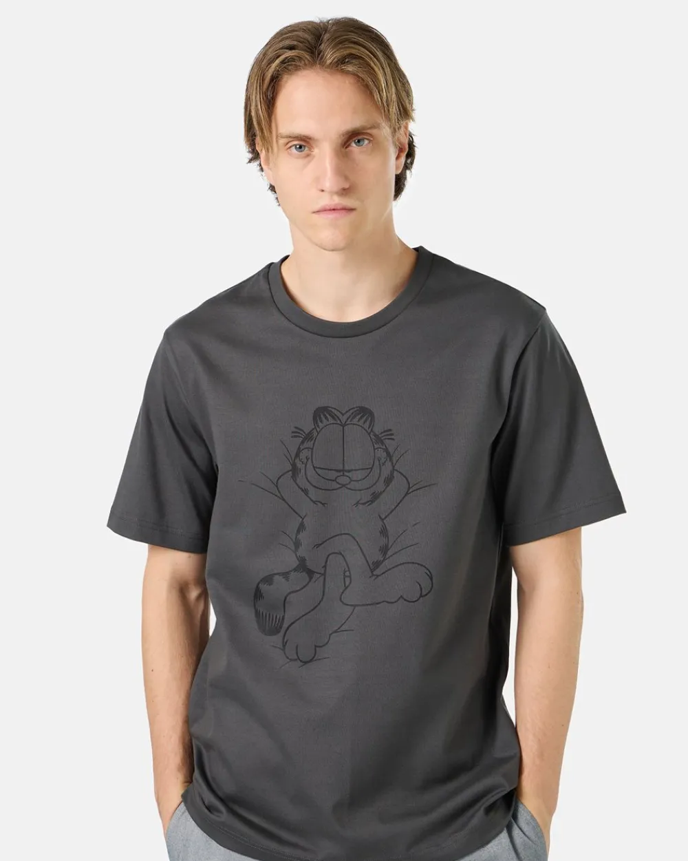 Iceberg Grey Cotton Jersey T-shirt With Lazy Garfield Print