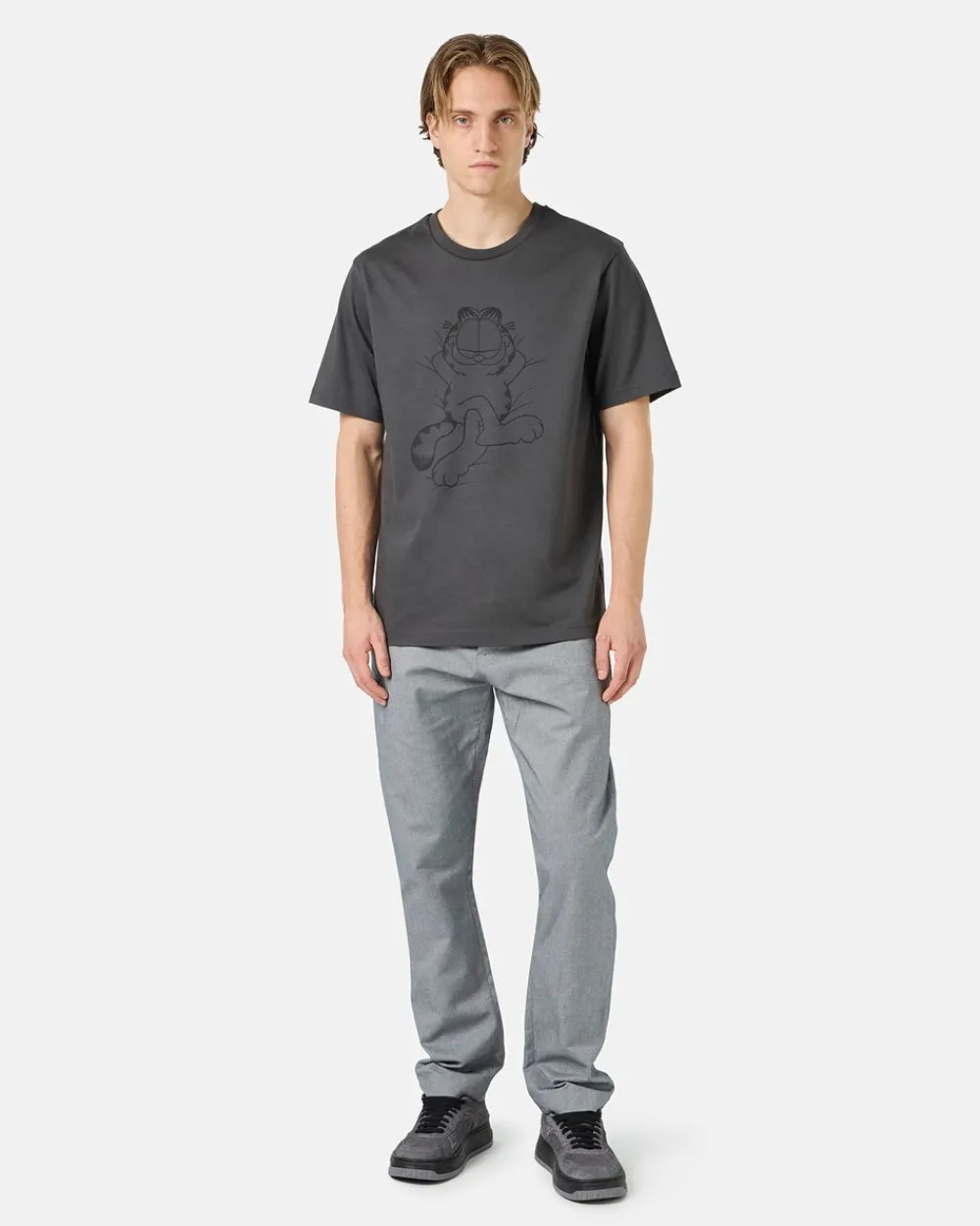 Iceberg Grey Cotton Jersey T-shirt With Lazy Garfield Print