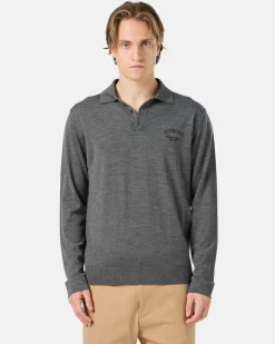 Iceberg Grey Long-sleeved Polo Shirt In Merino Yarn With Logo