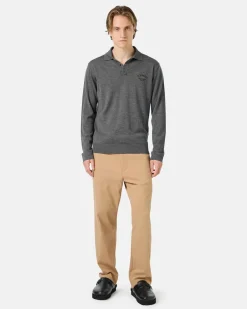 Iceberg Grey Long-sleeved Polo Shirt In Merino Yarn With Logo