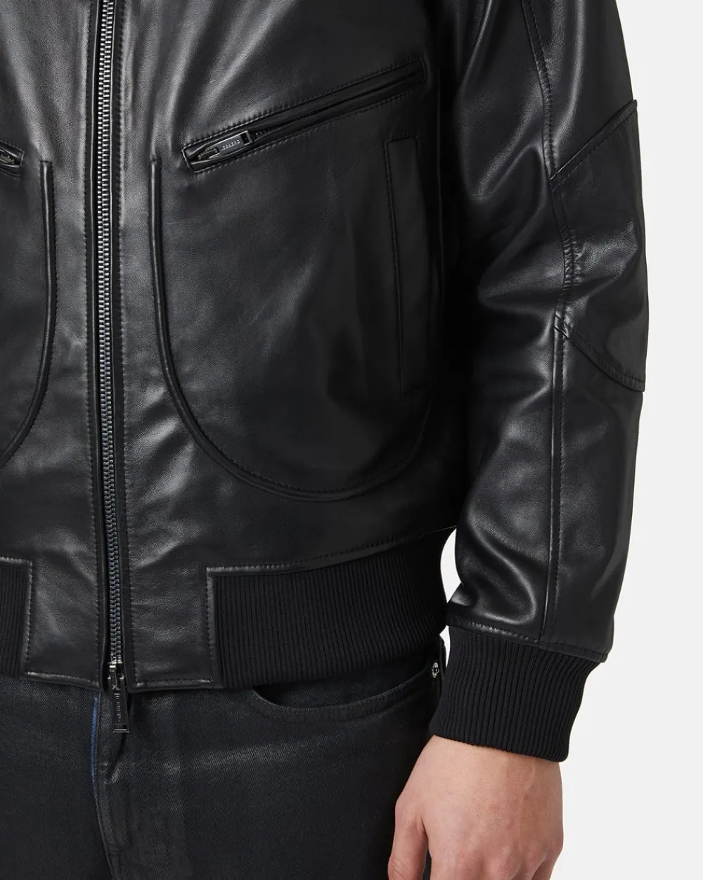 Iceberg Leather Bomber Jacket With Logo