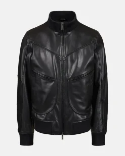 Iceberg Leather Bomber Jacket With Logo
