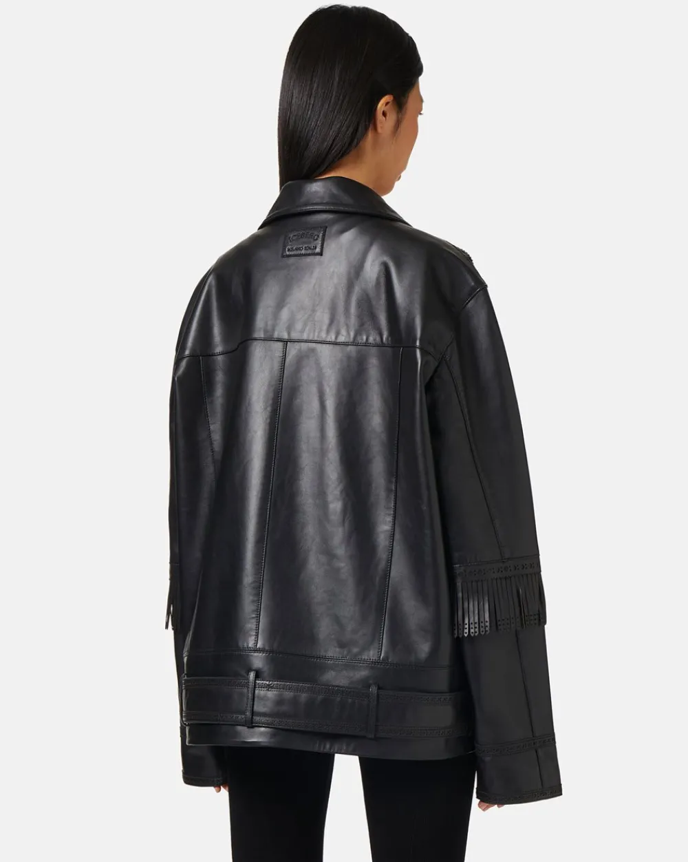 Women Iceberg Leather Jacket With Brogue Detail And Fringes