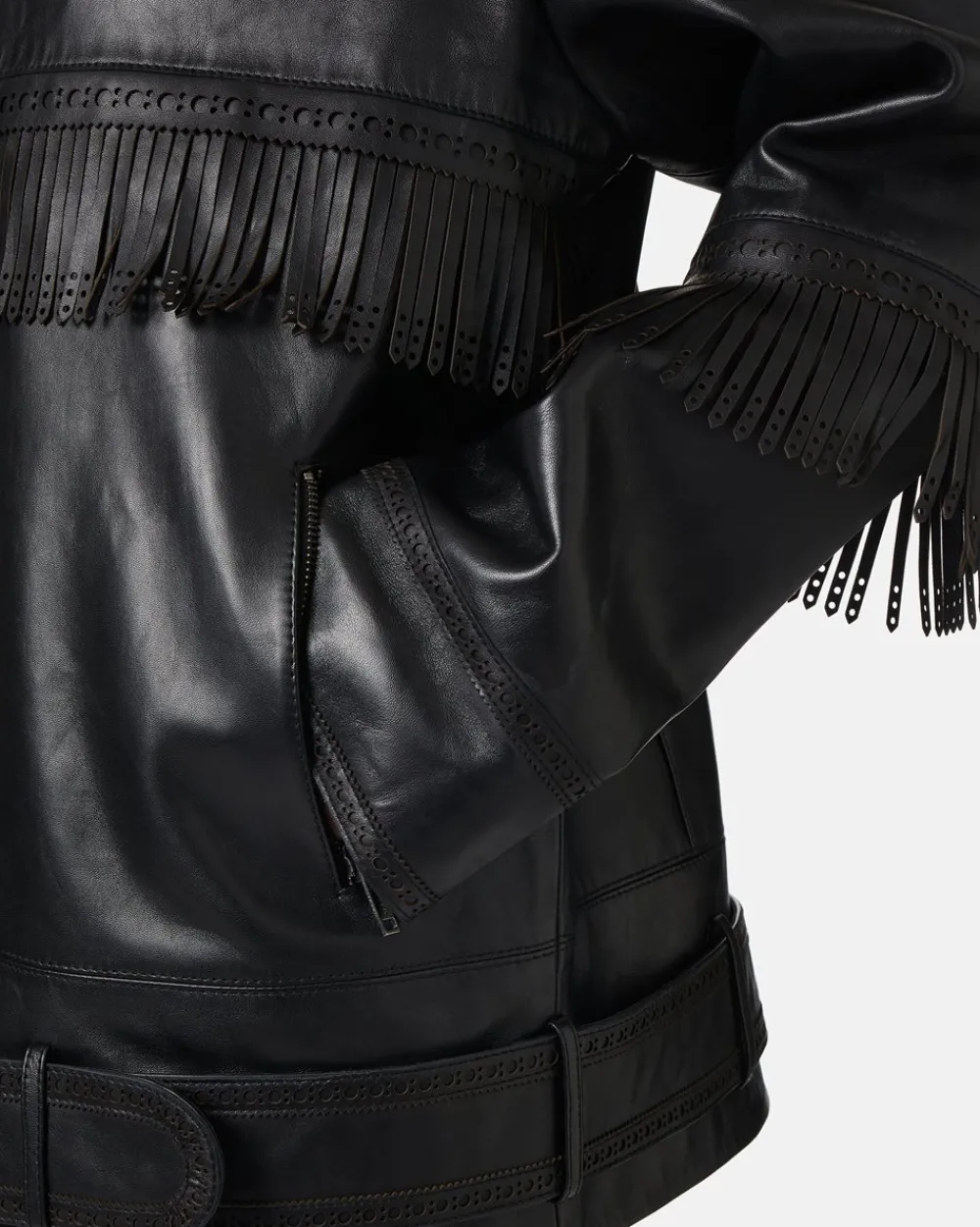 Women Iceberg Leather Jacket With Brogue Detail And Fringes