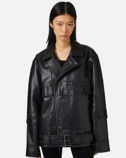 Women Iceberg Leather Jacket With Brogue Detail And Fringes