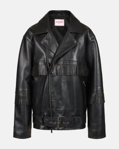Women Iceberg Leather Jacket With Brogue Detail And Fringes