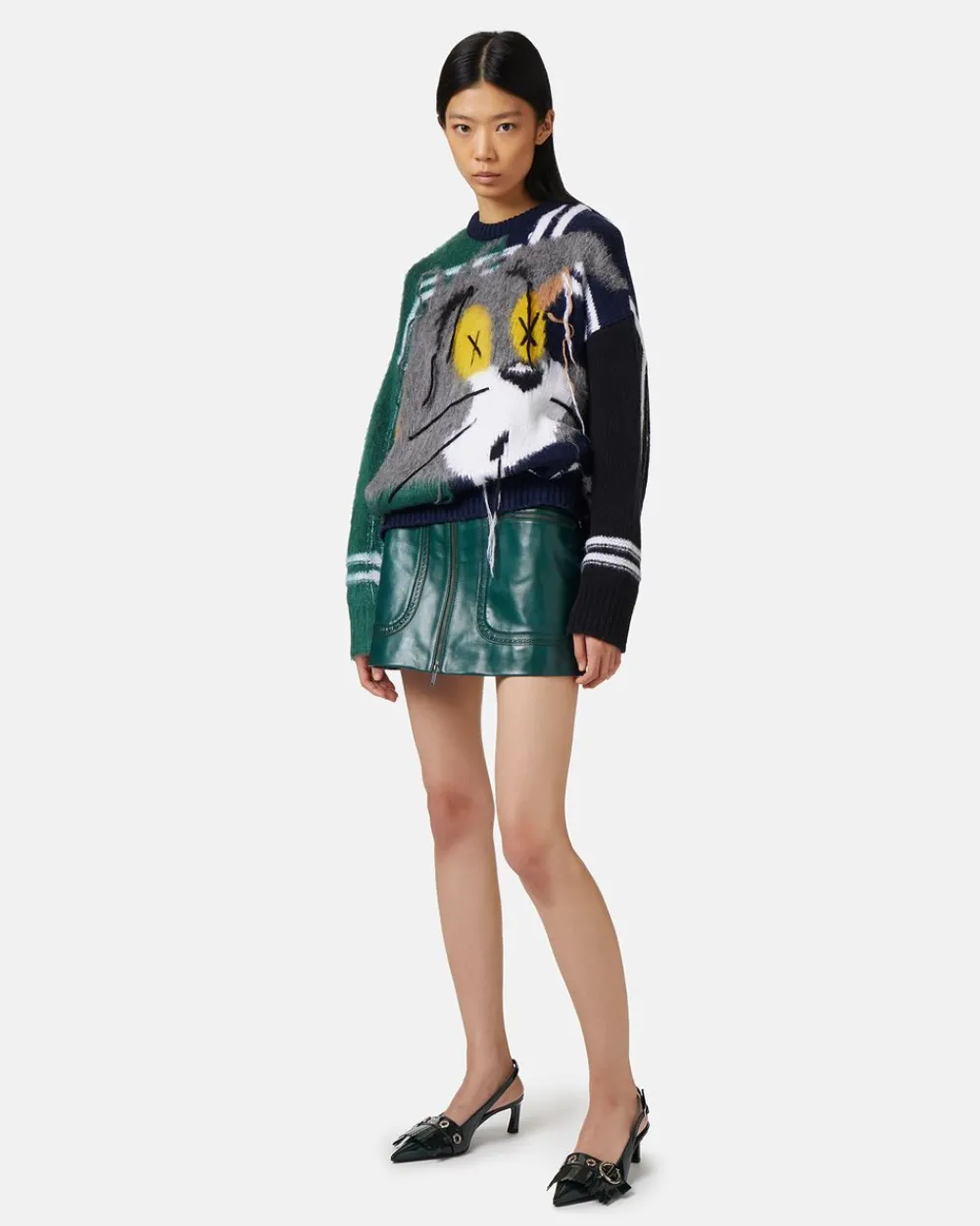 Women Iceberg Leather Mini Skirt With Brogue Detail