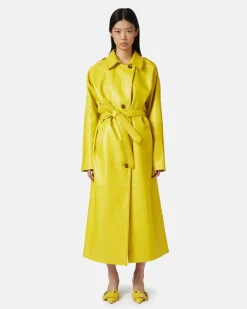 Women Iceberg Leather Trench Coat With Embroidered Patch Detail