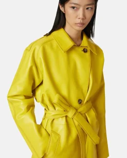 Women Iceberg Leather Trench Coat With Embroidered Patch Detail