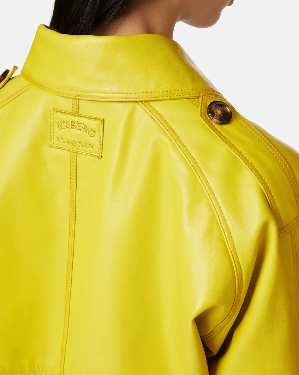 Women Iceberg Leather Trench Coat With Embroidered Patch Detail