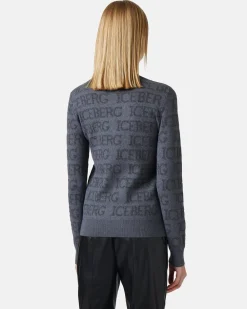 Women Iceberg Mock-neck Sweater With All-over Logo