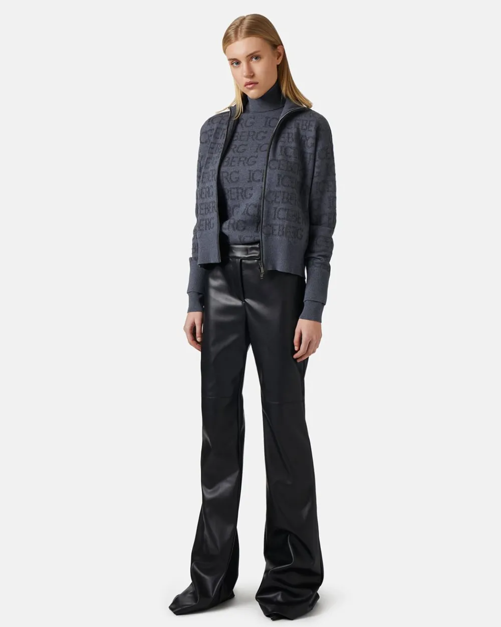 Women Iceberg Mock-neck Sweater With All-over Logo