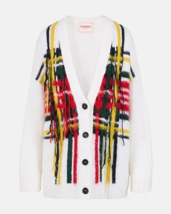 Women Iceberg Mohair Cardigan With Multicolor Check Inlay