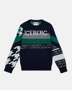 Kids/BOY Iceberg Multi-patterned Jacquard Crew-neck Sweater