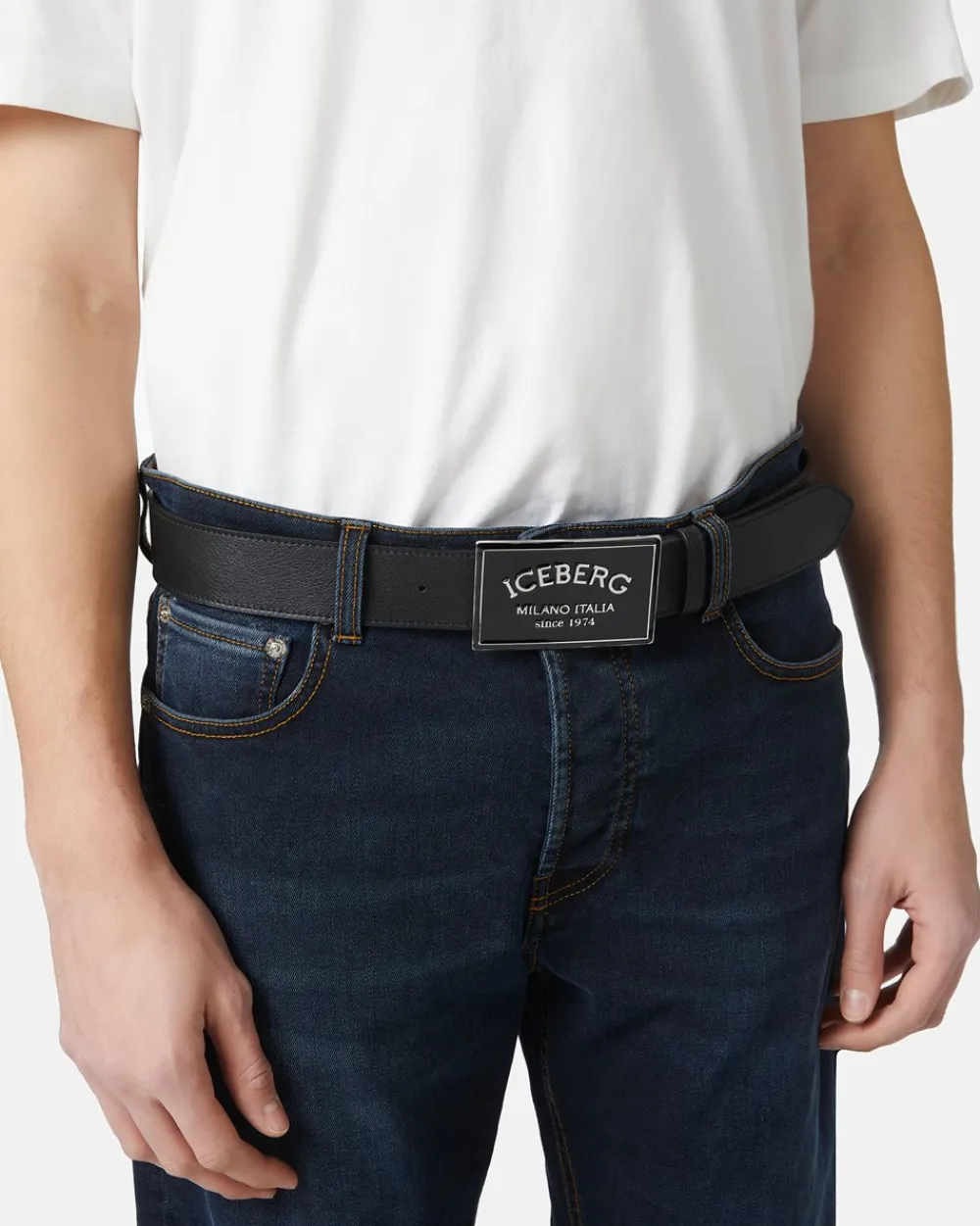 Iceberg Nappa Leather Belt With ICB Milano Italia Buckle