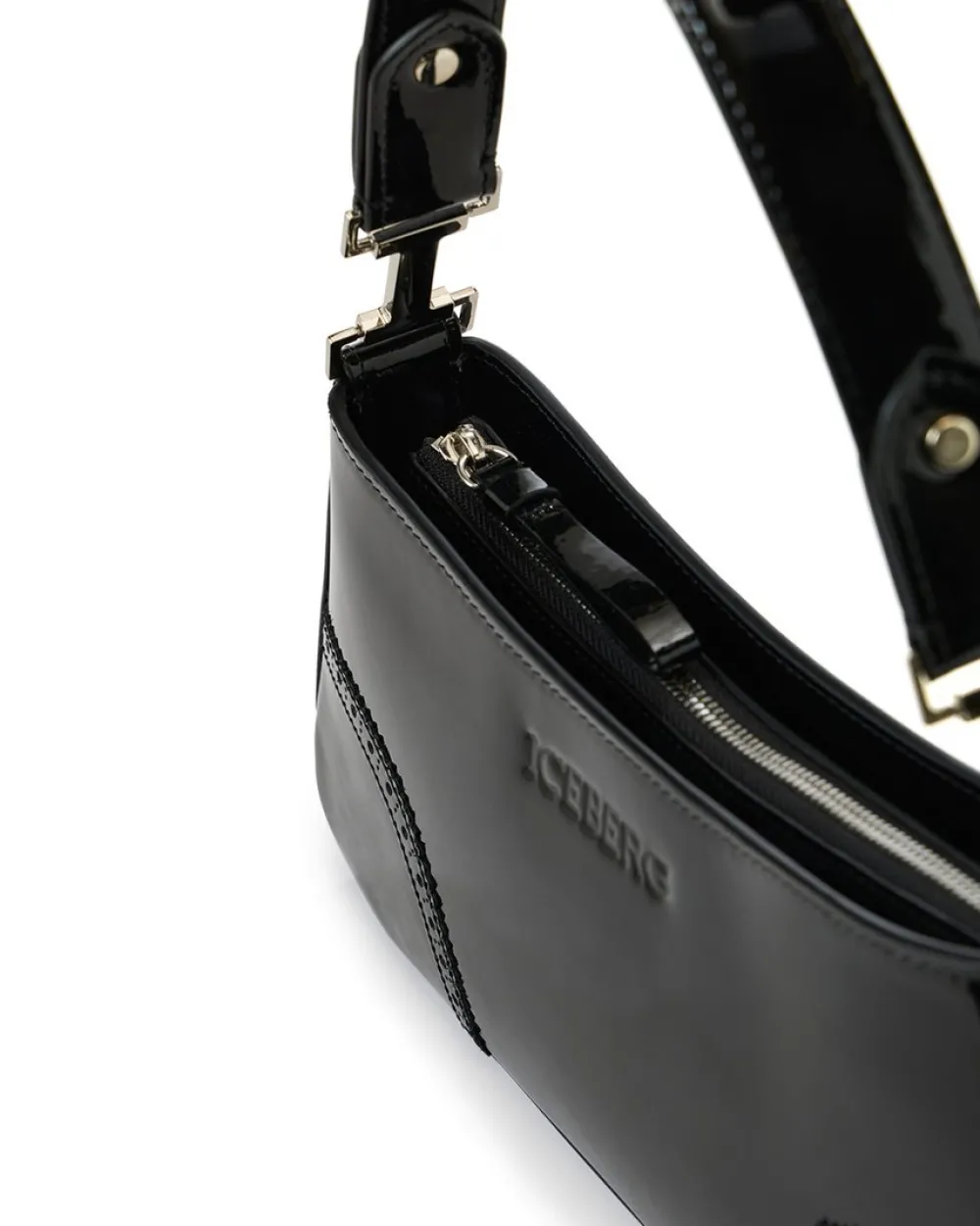 Women Iceberg Patinated Black Leather Crossbody Bag
