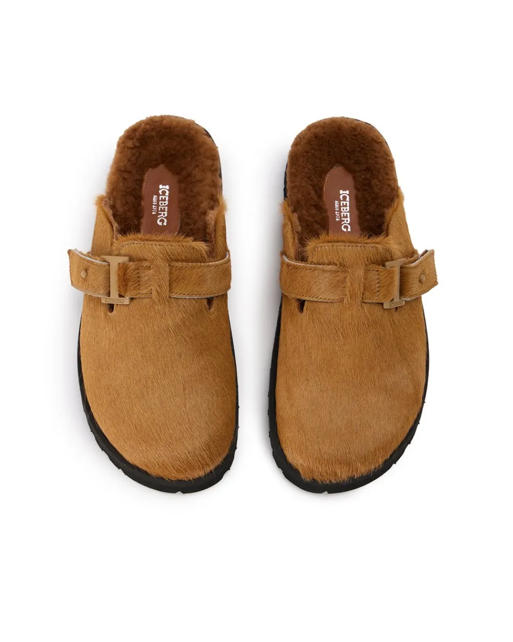 Women Iceberg Pony Leather Mule With Monogram Buckle